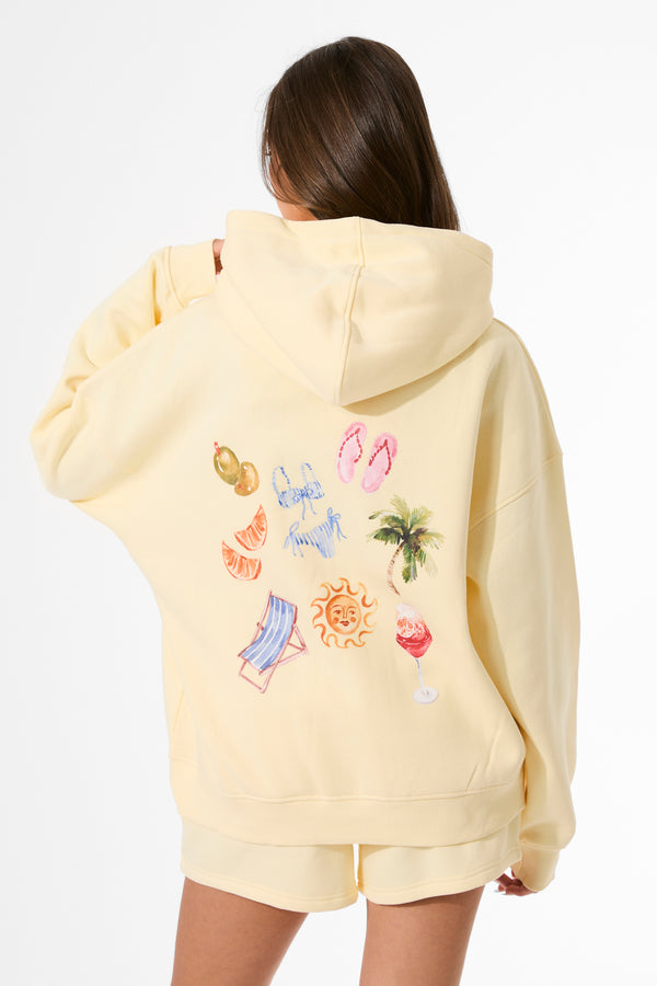 Kaiia Summer Back Graphic Oversized Hoodie Lemon