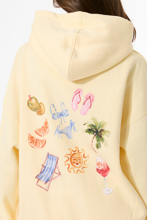 Kaiia Summer Back Graphic Oversized Hoodie Lemon