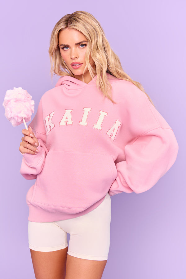 Kaiia Slogan Oversized Hoodie Rose Pink