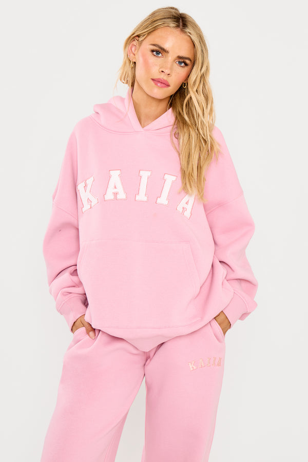 Kaiia Slogan Oversized Hoodie Rose Pink