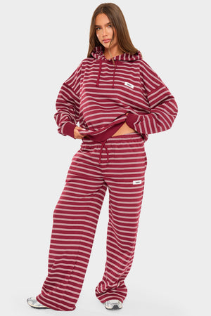 Kaiia Striped Wide Leg Joggers Burgundy & Cream