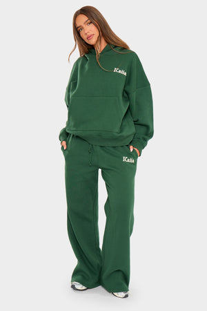 Kaiia Slogan Wide Leg Joggers Emerald Green