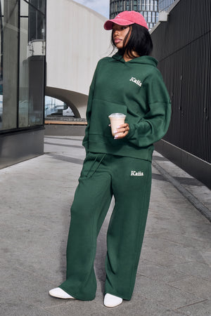 Kaiia Slogan Wide Leg Joggers Emerald Green