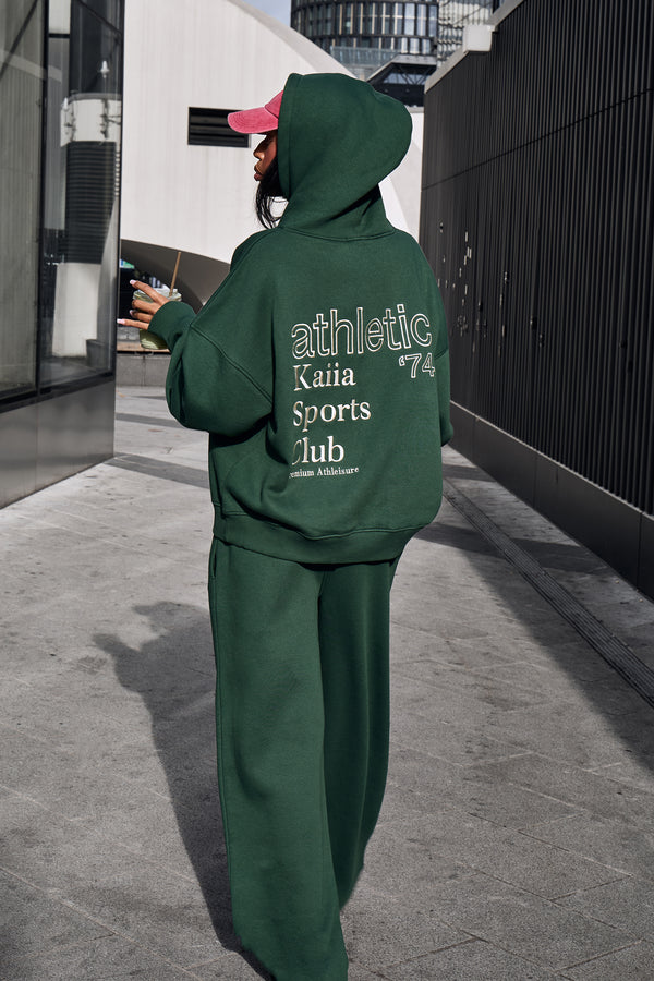 Kaiia Slogan Wide Leg Joggers Emerald Green