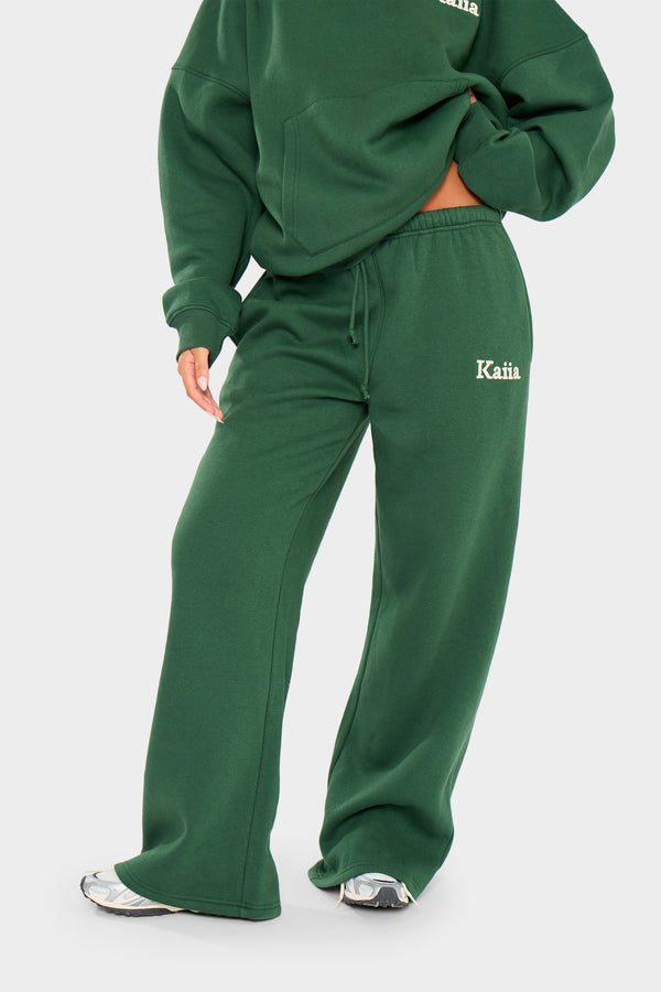 Kaiia Slogan Wide Leg Joggers Emerald Green