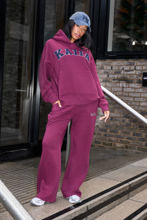 Kaiia Slogan Wide Leg Joggers Burgundy & Navy