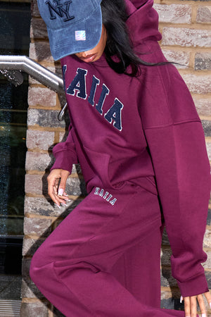 Kaiia Slogan Wide Leg Joggers Burgundy & Navy