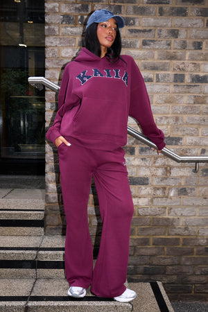 Kaiia Slogan Wide Leg Joggers Burgundy & Navy