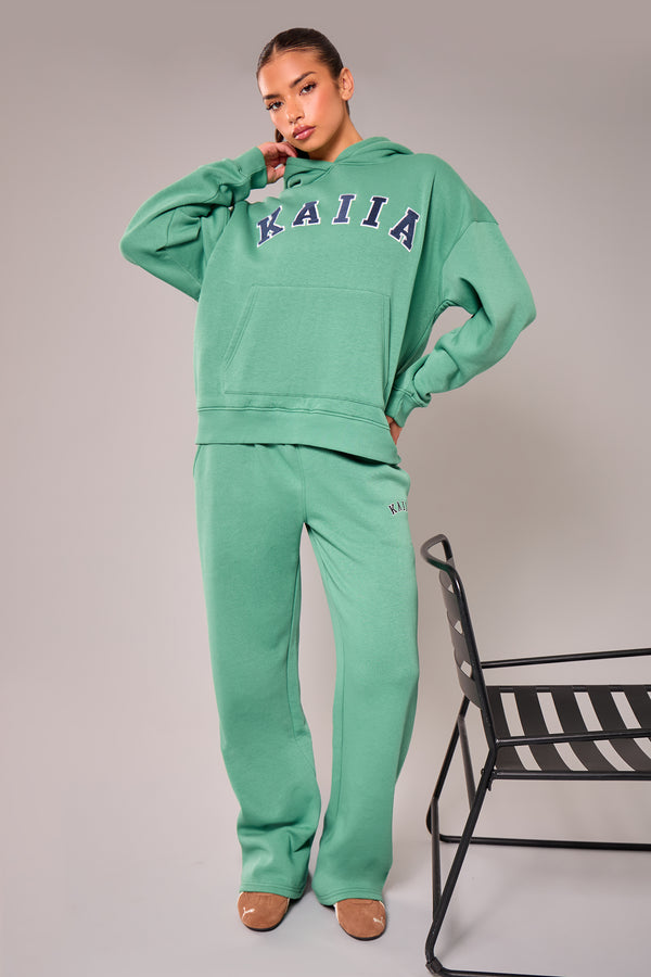 Kaiia Slogan Wide Leg Joggers Jade Green