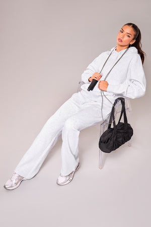 Kaiia Slogan Wide Leg Joggers Light Grey Marl