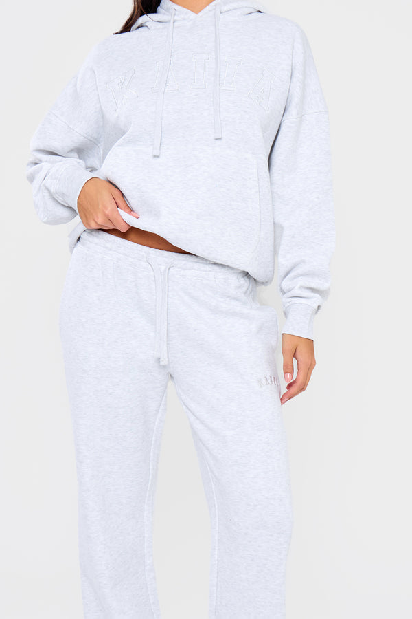Kaiia Slogan Wide Leg Joggers Light Grey Marl