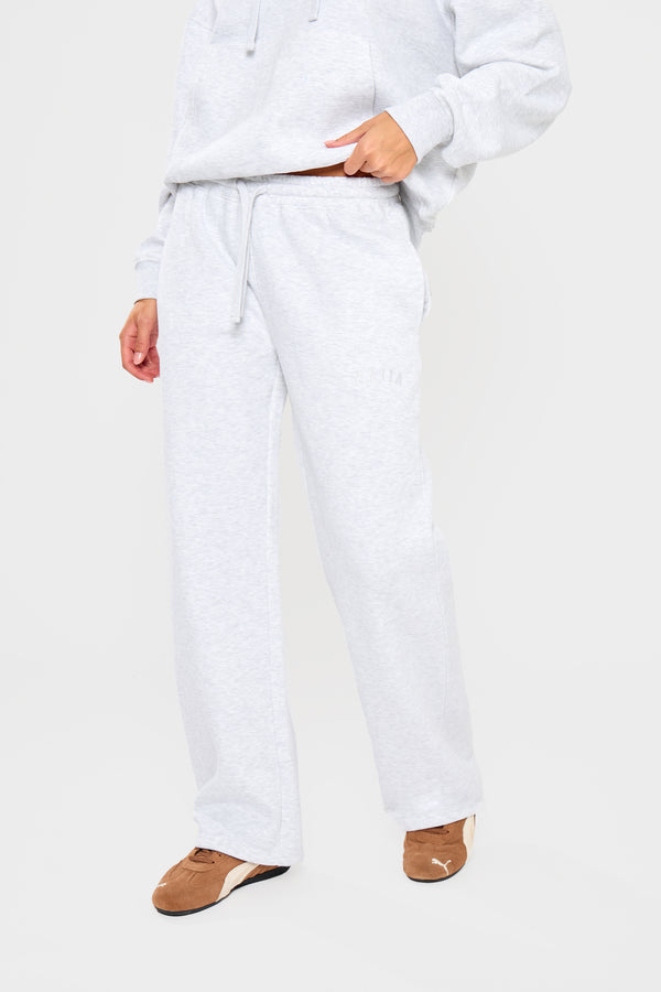 Kaiia Slogan Wide Leg Joggers Light Grey Marl