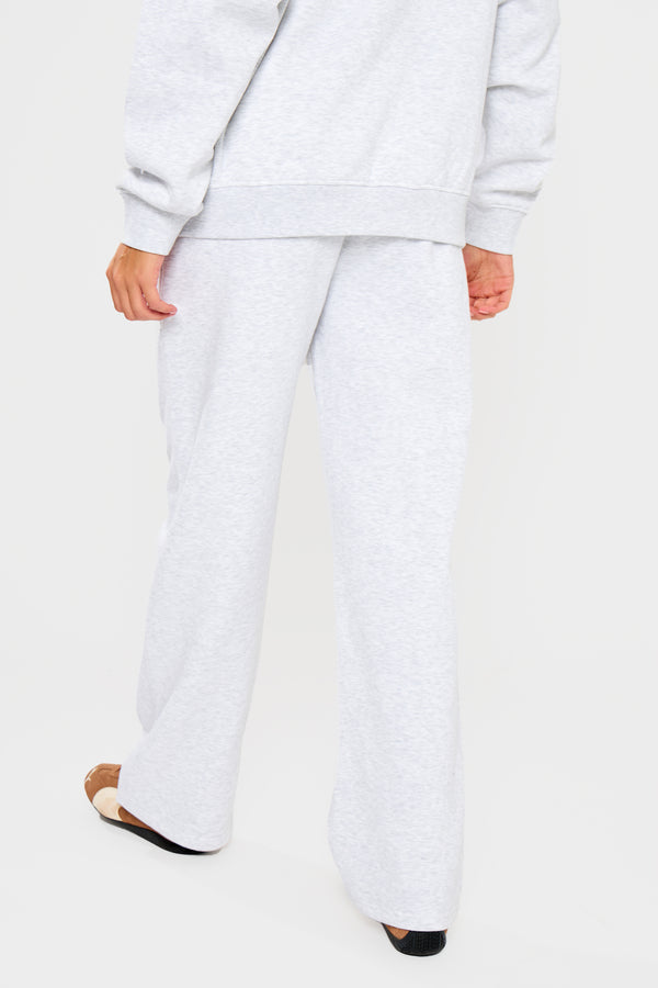 Kaiia Slogan Wide Leg Joggers Light Grey Marl