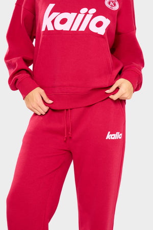 Kaiia Slogan Wide Leg Joggers Red & Baby Pink