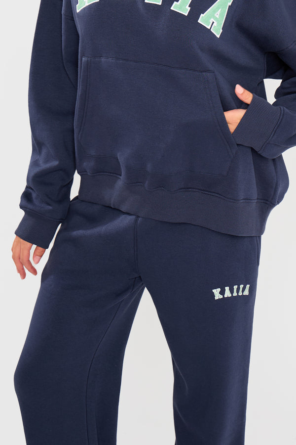 Kaiia Slogan Wide Leg Joggers Navy & Jade Green