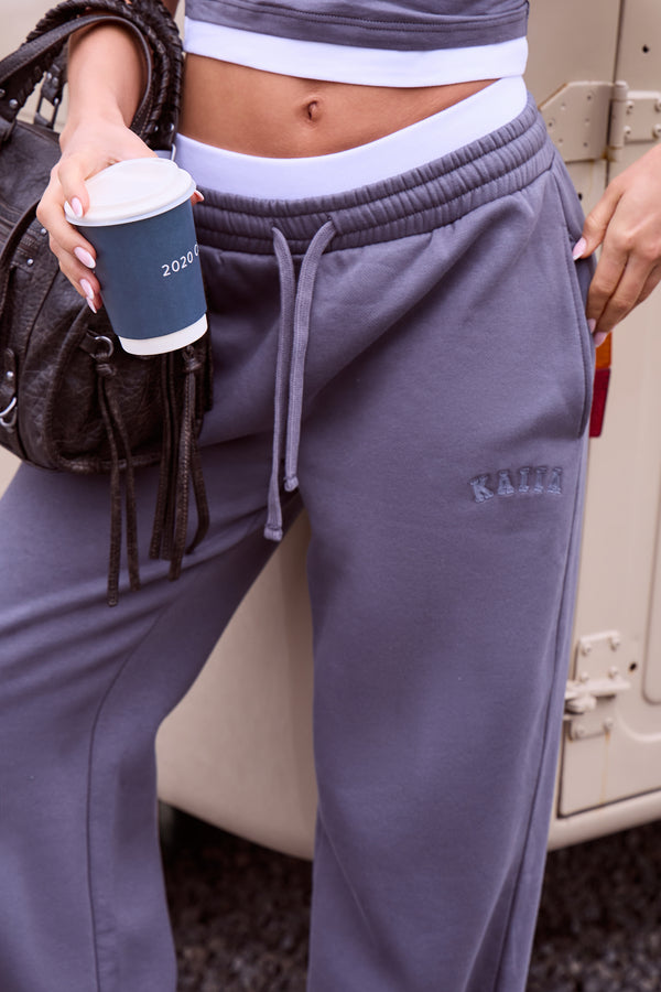 Kaiia High Waisted Double Waistband Joggers Petrol Grey