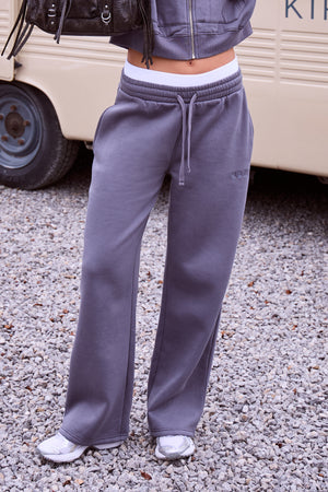 Kaiia High Waisted Double Waistband Joggers Petrol Grey