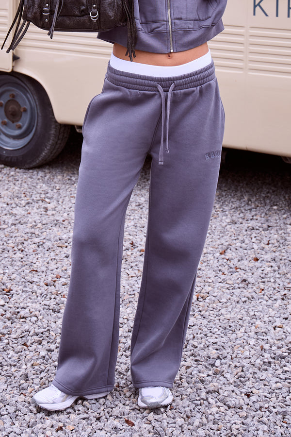 Kaiia High Waisted Double Waistband Joggers Petrol Grey
