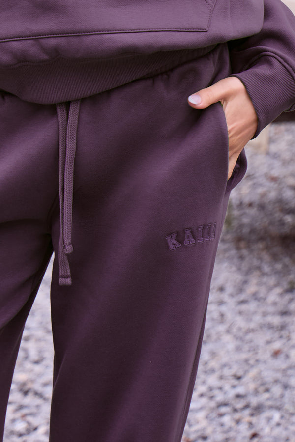 Kaiia Slogan Mid Rise Wide Leg Joggers Blackcurrant