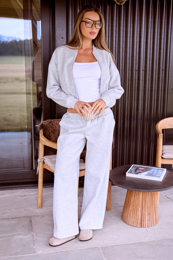 Kaiia Wool Effect Wide Leg Trousers Grey Marl