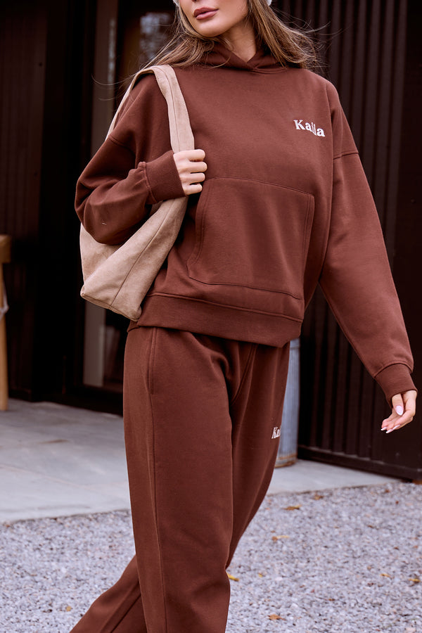 Kaiia Slogan Wide Leg Joggers Fudge