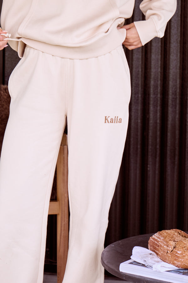 Kaiia Slogan Wide Leg Joggers Light Blush
