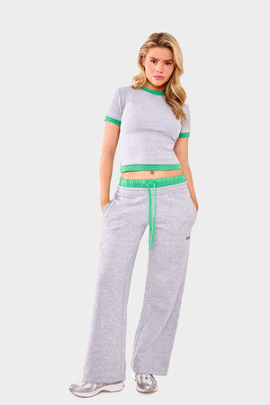 Kaiia Double Waist Wide Leg Joggers Grey Marl & Green