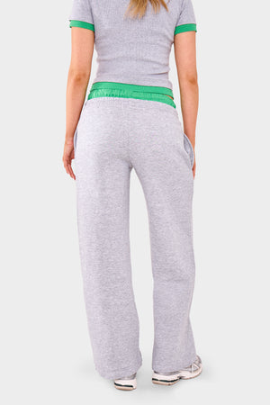 Kaiia Double Waist Wide Leg Joggers Grey Marl & Green