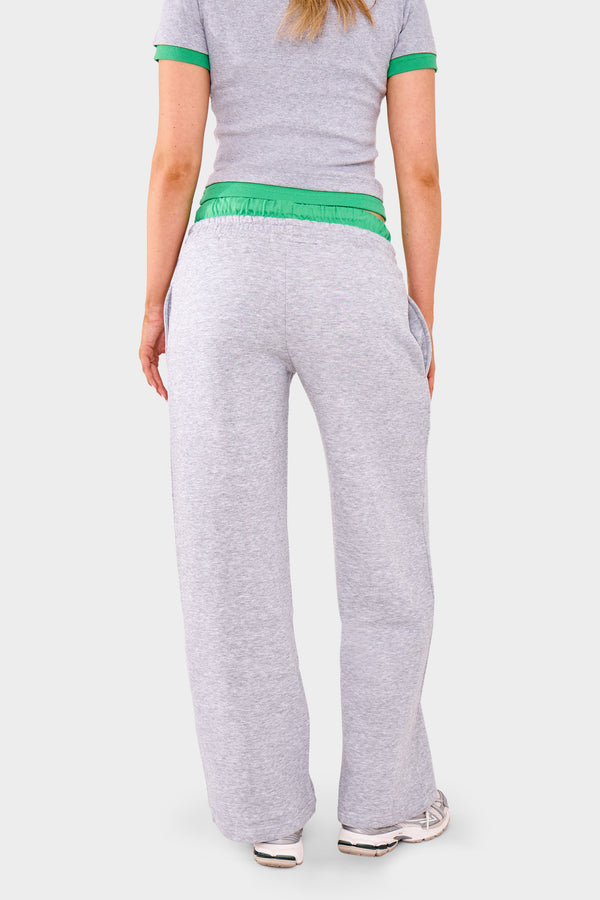 Kaiia Double Waist Wide Leg Joggers Grey Marl & Green