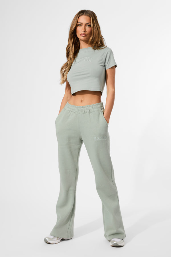 Kaiia Wide Leg Sweat Pants in Sage Green
