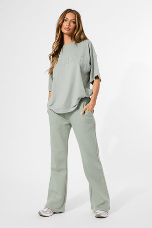 Kaiia Wide Leg Sweat Pants in Sage Green