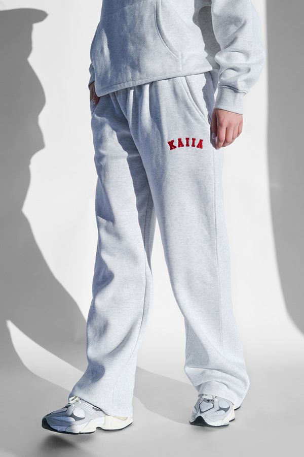 Kaiia Logo Wide Leg Joggers Light Grey Marl and Red