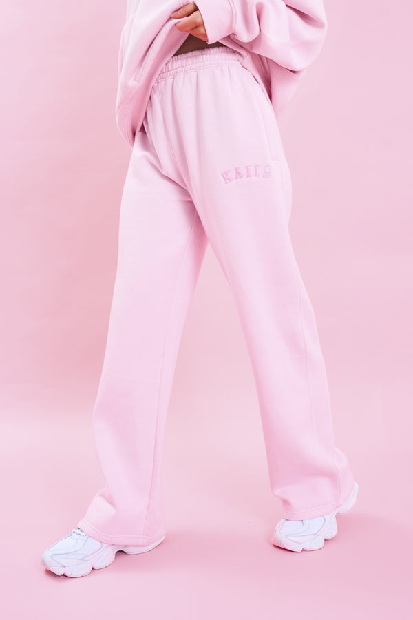 Kaiia Logo Wide Leg Sweat Pants Baby Pink