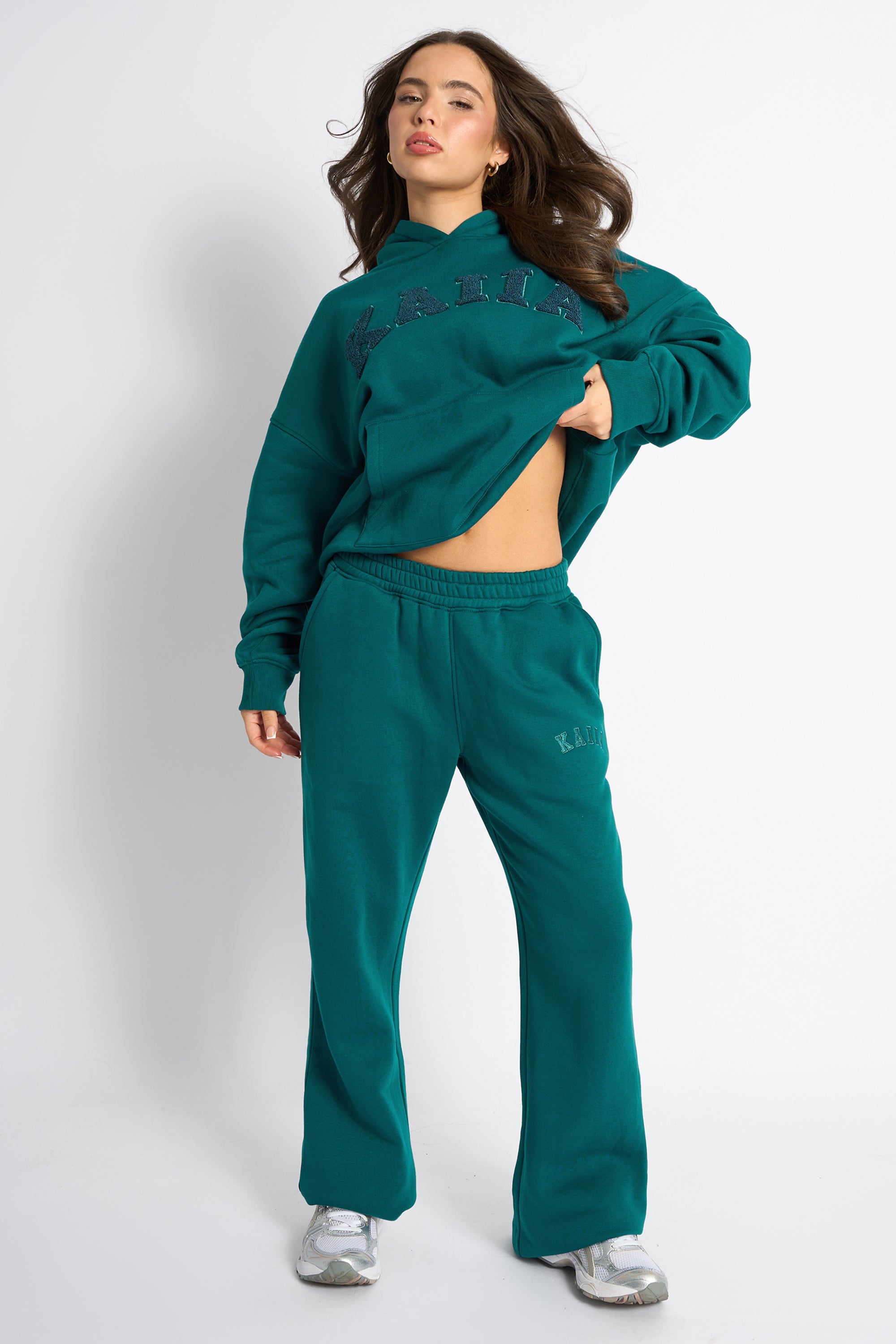 Kaiia Logo Wide Leg Joggers Teal | Kaiia