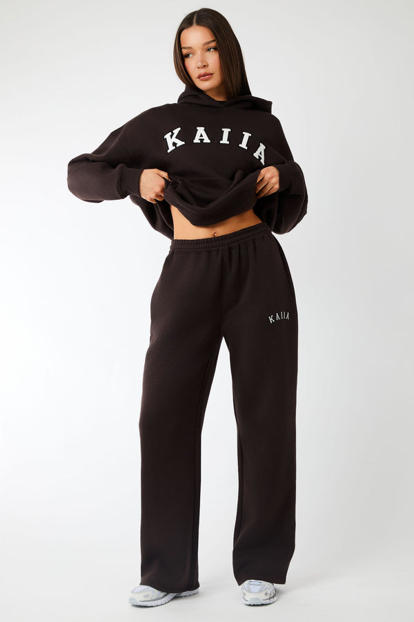 Kaiia Logo Wide Leg Joggers Brown