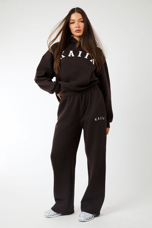 Kaiia Logo Wide Leg Joggers Brown