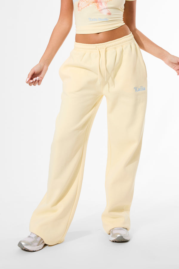 Kaiia Slogan Wide Leg Joggers Lemon