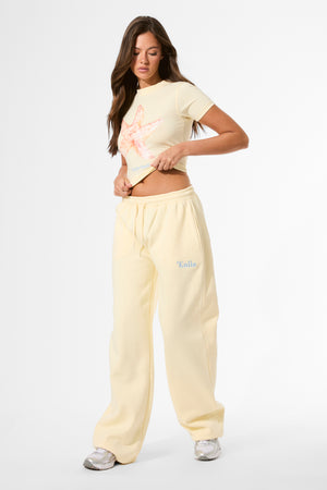 Kaiia Slogan Wide Leg Joggers Lemon