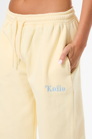 Kaiia Slogan Wide Leg Joggers Lemon