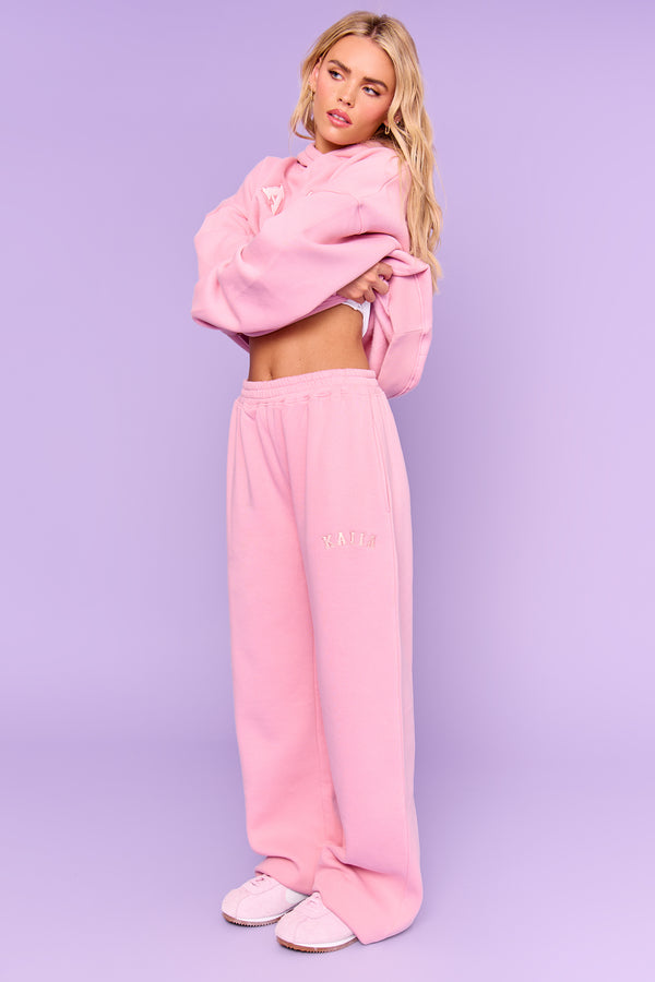 Kaiia Slogan Wide Leg Joggers Rose Pink