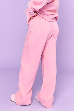 Kaiia Slogan Wide Leg Joggers Rose Pink