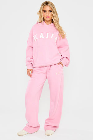 Kaiia Slogan Wide Leg Joggers Rose Pink