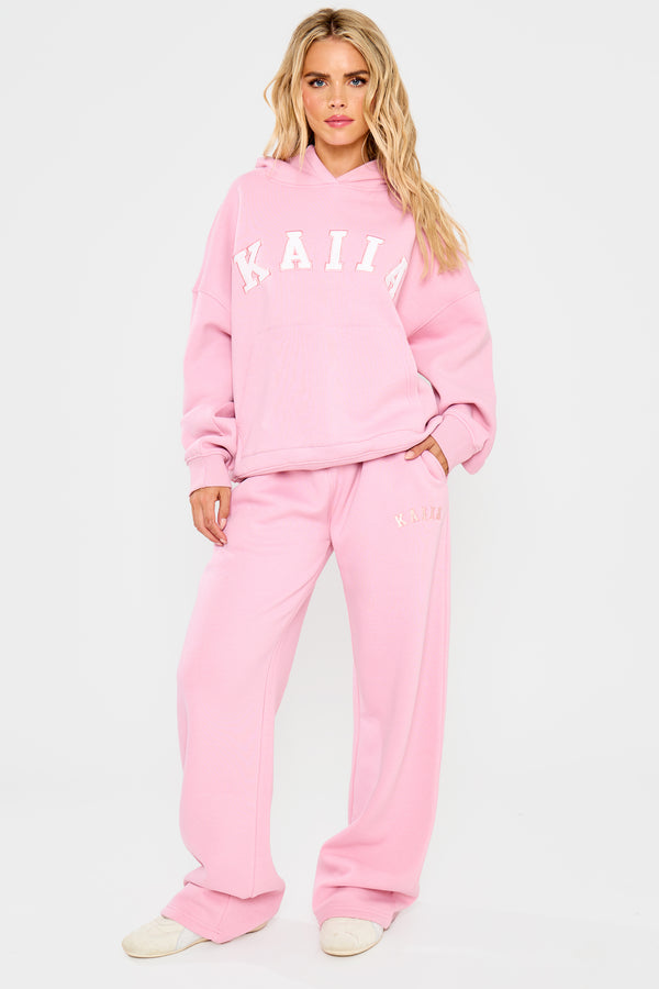 Kaiia Slogan Wide Leg Joggers Rose Pink