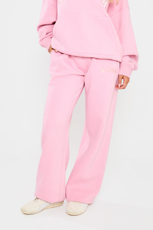 Kaiia Slogan Wide Leg Joggers Rose Pink