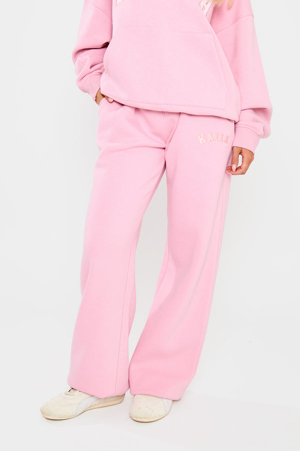 Kaiia Slogan Wide Leg Joggers Rose Pink