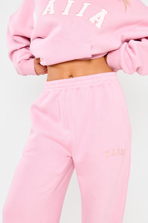 Kaiia Slogan Wide Leg Joggers Rose Pink