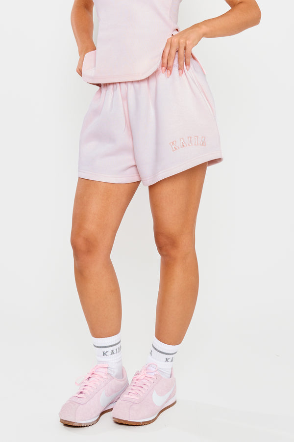 Kaiia Slogan Mini Sweat Shorts Shell Pink
