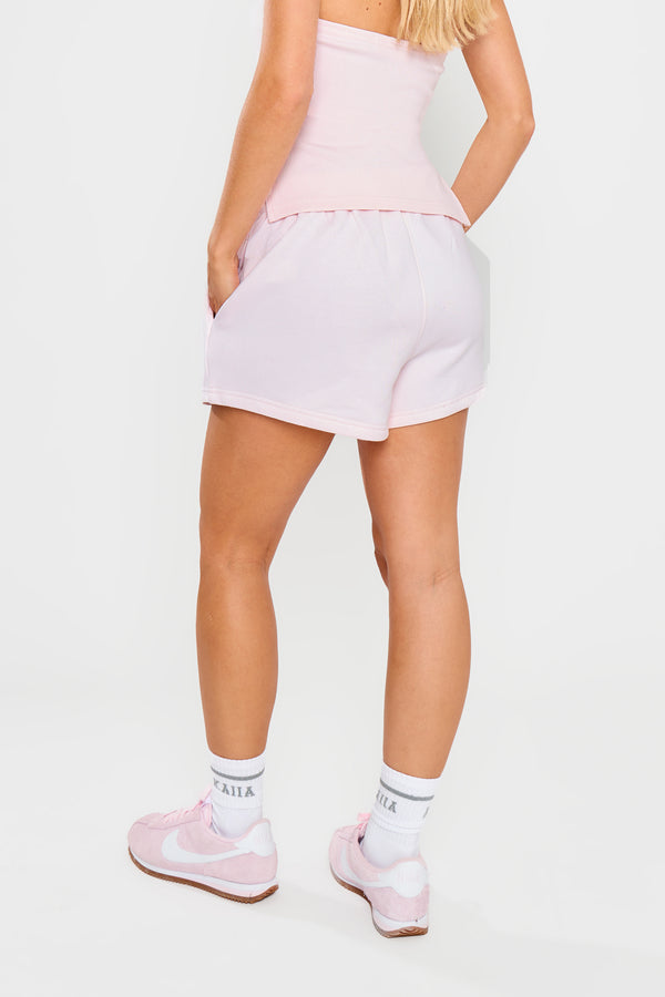 Kaiia Slogan Mini Sweat Shorts Shell Pink