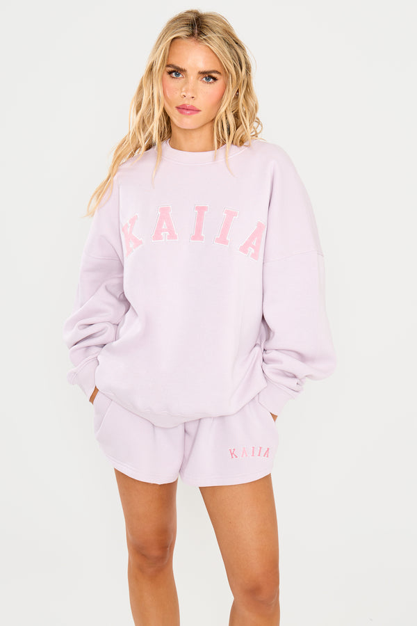 Kaiia Slogan Mini Sweat Shorts Pale Lavender