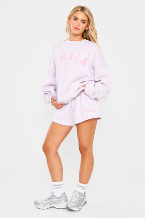 Kaiia Slogan Mini Sweat Shorts Pale Lavender